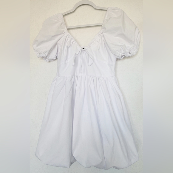 18 Centimeters Balloon/Puff Mini Dress Elastized Back Cotton Blend White Small - Picture 12 of 13